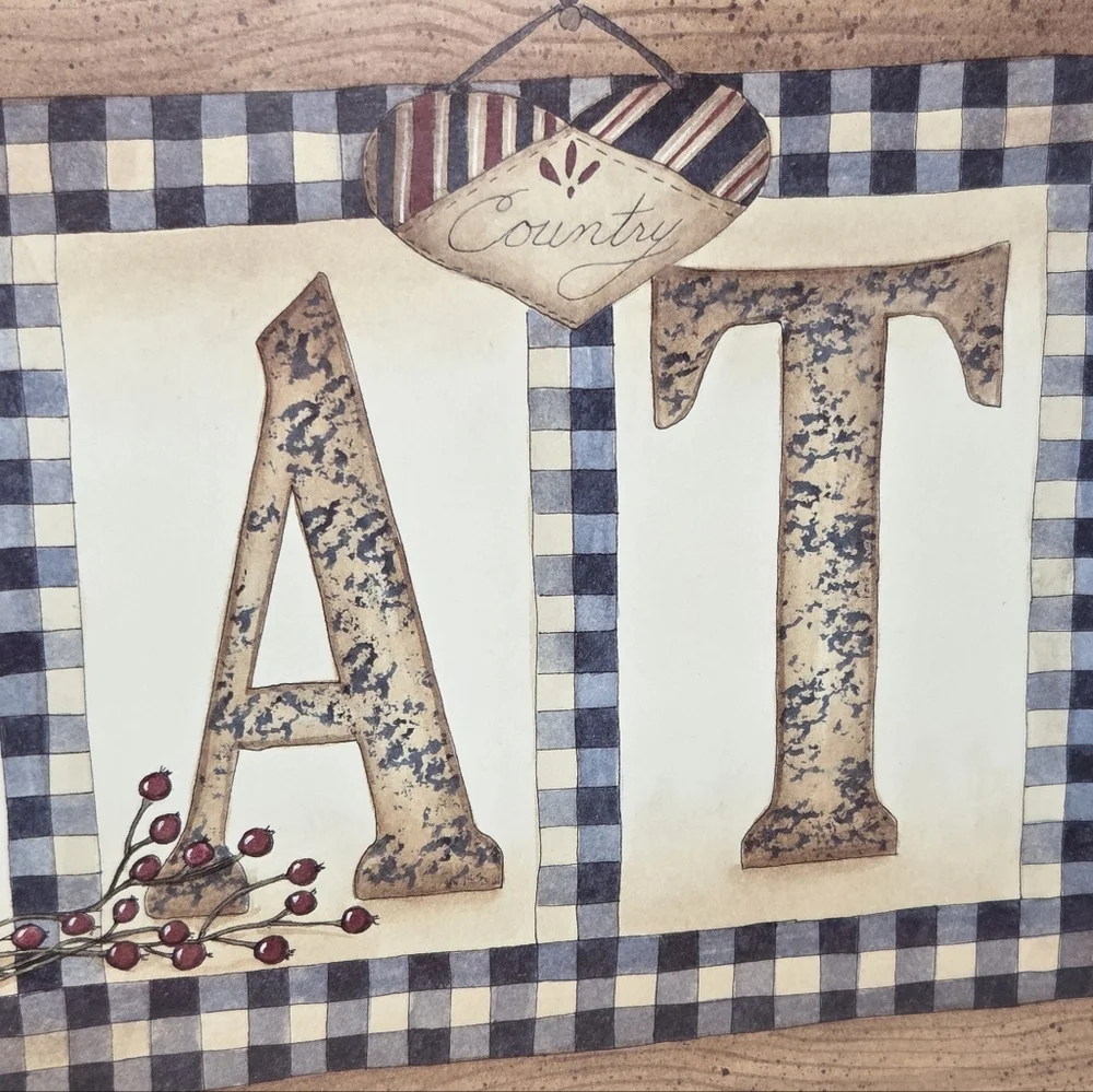 Primitive Folk Art Country Bath Framed‎ Wooden Wall Decor Anna Scott Americana